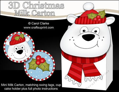 3D Christmas Polar Bear Milk Carton Gift or Treat Box