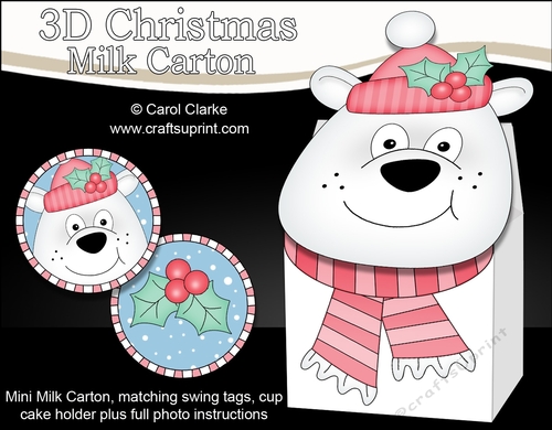 3D Christmas Polar Bear Milk Carton Gift or Treat Box