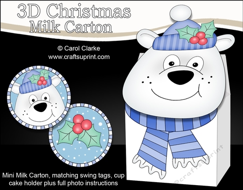 3D Christmas Polar Bear Milk Carton Gift or Treat Box