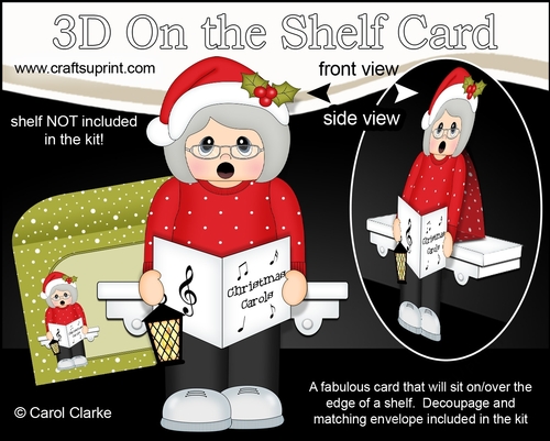 3D On the Shelf Card Kit - Christmas Old Lady goes Carol Singing