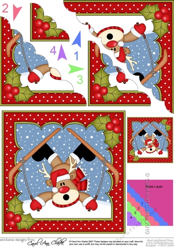 Christmas OOps Rudolph goes Skiing Scallop Corner Topper