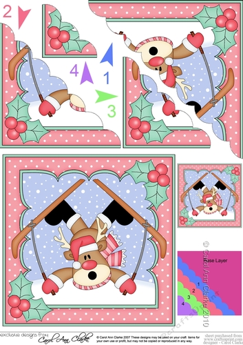 Christmas OOps Rudolph goes Skiing Scallop Corner Topper