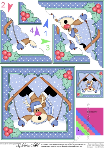 Christmas OOps Rudolph goes Skiing Scallop Corner Topper