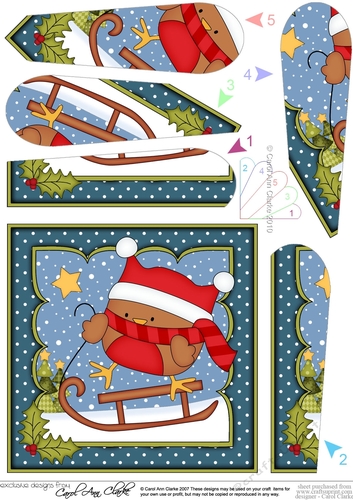 Christmas Bobbin Robin goes Sledging Fan Pyramage Topper