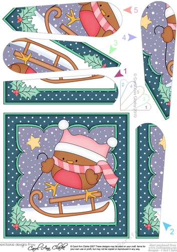 Christmas Bobbin Robin goes Sledging Fan Pyramage Topper