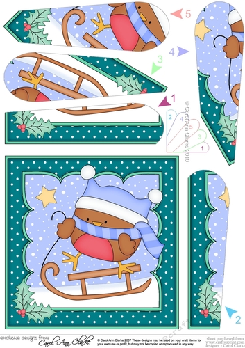 Christmas Bobbin Robin goes Sledging Fan Pyramage Topper