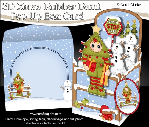 3D Christmas Rubber Band Pop Up Box Card - Christmas Fancy Dress Christmas Tree