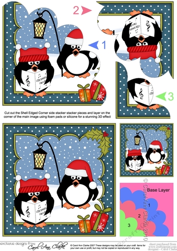 Christmas Pip Penguin & Friend go Carol Singing Shell Edged Corner side stacker
