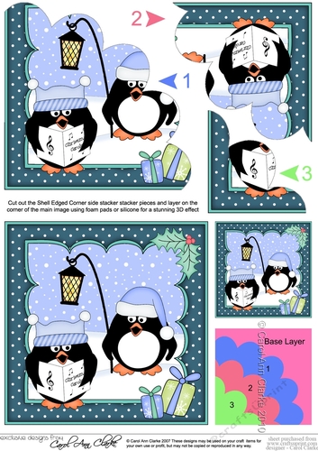 Christmas Pip Penguin & Friend go Carol Singing Shell Edged Corner side stacker