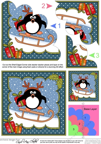 Christmas Pip Penguin goes Sledging Shell Edged Corner side stacker