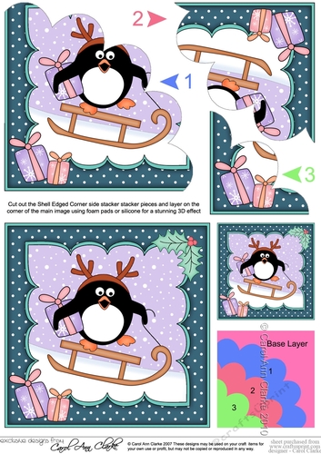 Christmas Pip Penguin goes Sledging Shell Edged Corner side stacker