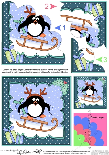 Christmas Pip Penguin goes Sledging Shell Edged Corner side stacker