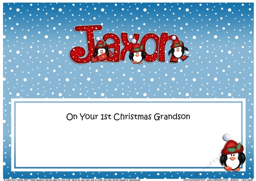 Large DL Merry 1st Christmas Grandson JAXON insert