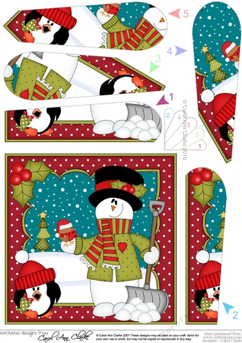 Christmas Snowman Rio and Pip Penguin make Snowballs at the North Pole Fan Pyramage Topper