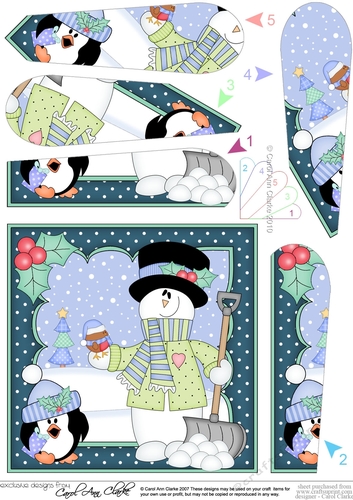 Christmas Snowman Rio and Pip Penguin make Snowballs at the North Pole Fan Pyramage Topper