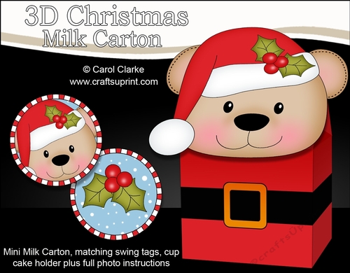 3D Christmas Livvy Bear Milk Carton Gift or Treat Box