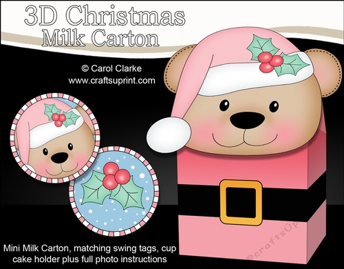 3D Christmas Livvy Bear Milk Carton Gift or Treat Box