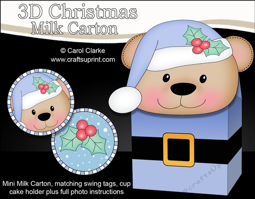 3D Christmas Austin Bear Milk Carton Gift or Treat Box
