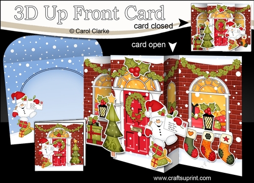 3D Christmas Up Front Card -  Snowball Sam has a Letter for Santa at the Christmas House