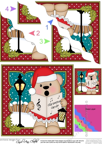 Christmas Livvy Bear goes Carol Singing Wavy Corner side stacker Topper
