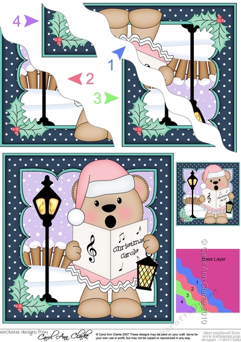 Christmas Livvy Bear goes Carol Singing Wavy Corner side stacker Topper