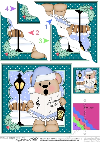 Christmas Austin Bear goes Carol Singing Wavy Corner side stacker Topper