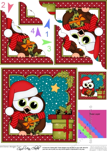 Christmas Little Hoot Owl has a Christmas Present Scallop Corner Topper