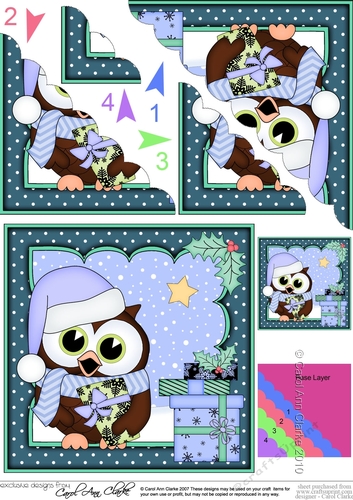 Christmas Little Hoot Owl has a Christmas Present Scallop Corner Topper