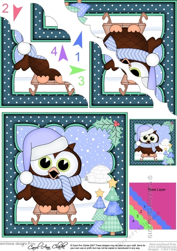 Christmas Little Hoot Owl goes Sledging Scallop Corner Topper