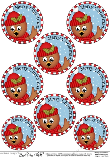 Xmas Cute Little Robin Round Christmas Gift Tags