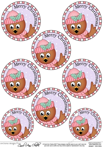 Xmas Cute Little Robin Round Christmas Gift Tags