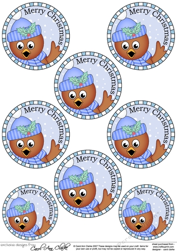 Xmas Cute Little Robin Round Christmas Gift Tags
