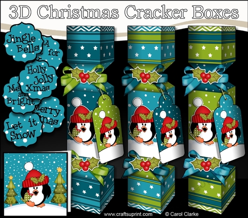 3D Christmas Cracker Boxes Pip Penguin has a Present