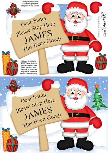 A5 Christmas Santa JAMES Has Been Good 3D decoupage 