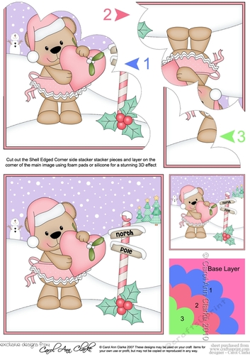 Christmas Livvy Bear has a Heart & Mistletoe at the North Pole Shell Edged Stacker