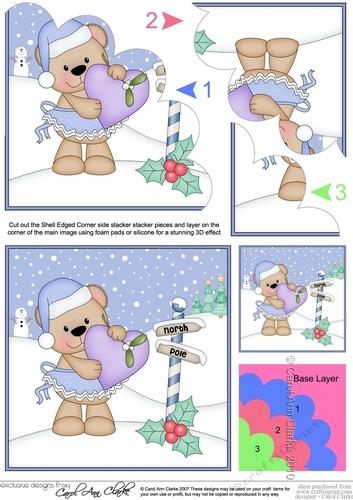Christmas Livvy Bear has a Heart & Mistletoe at the North Pole Shell Edged Stacker