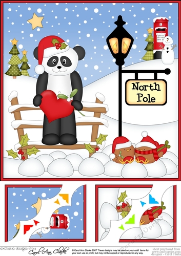 8 x 8 Christmas at the North Pole Little Christmas Panda Scalloped Corner Topper 