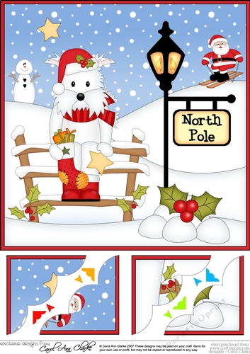 8 x 8 Christmas at the North Pole Little Christmas Westie Dog Scalloped Corner Topper 