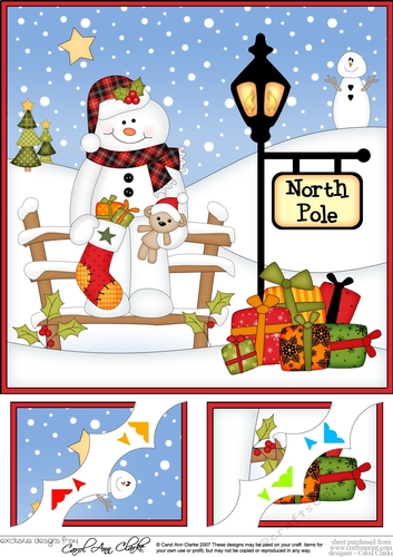 8 x 8 Christmas at the North Pole Christmas Snowman Mack Scalloped Corner Topper 