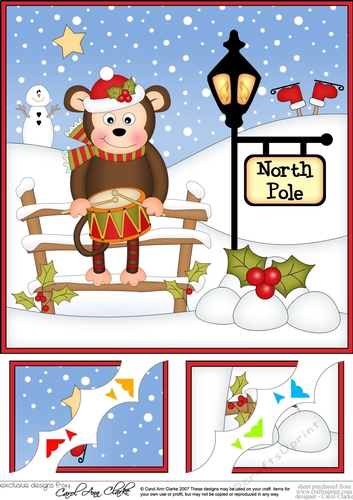 8 x 8 Christmas at the North Pole Little Monkey Bing has a Drum Scalloped Corner Topper