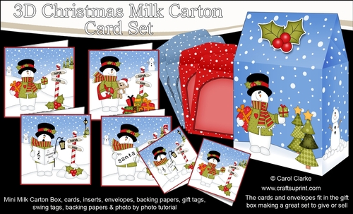 3D Christmas Snowmen at the North Pole Cards in a Mini Milk Carton Bumper Kit