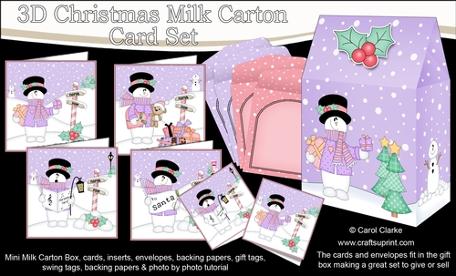 3D Christmas Snowmen at the North Pole Cards in a Mini Milk Carton Bumper Kit