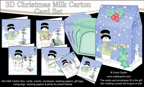 3D Christmas Snowmen at the North Pole Cards in a Mini Milk Carton Bumper Kit