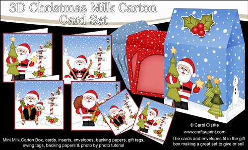 3D Christmas Santa at the North Pole Cards in a Mini Milk Carton Bumper Kit