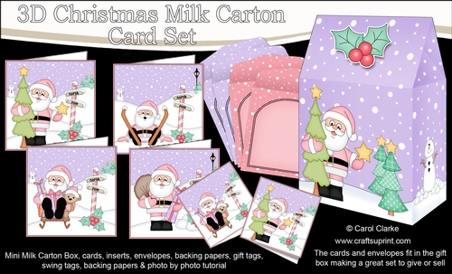 3D Christmas Santa at the North Pole Cards in a Mini Milk Carton Bumper Kit