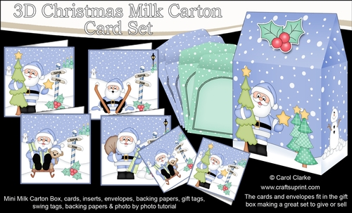 3D Christmas Santa at the North Pole Cards in a Mini Milk Carton Bumper Kit