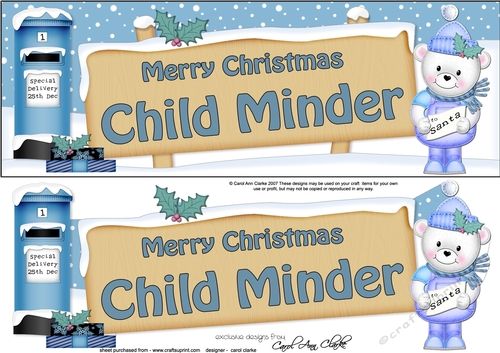 Large DL Christmas CHILD MINDER Teddy Signpost decoupage