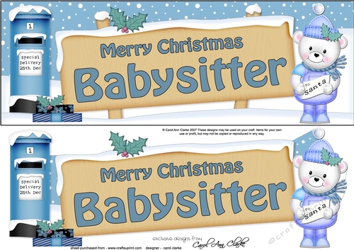Large DL Christmas BABYSITTER Teddy Signpost decoupage