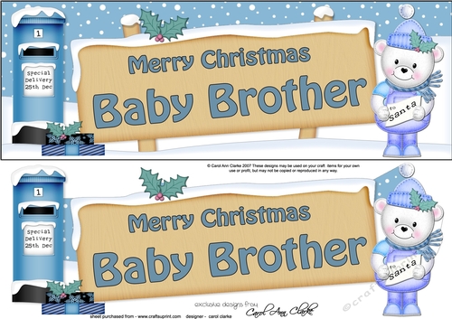 Large DL Christmas BABY BROTHER Teddy Signpost decoupage