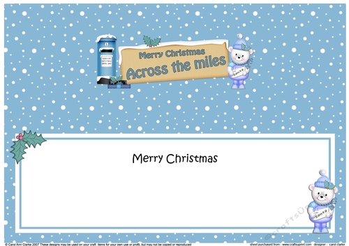 Large DL Christmas ACROSS THE MILES Teddy Signpost insert
